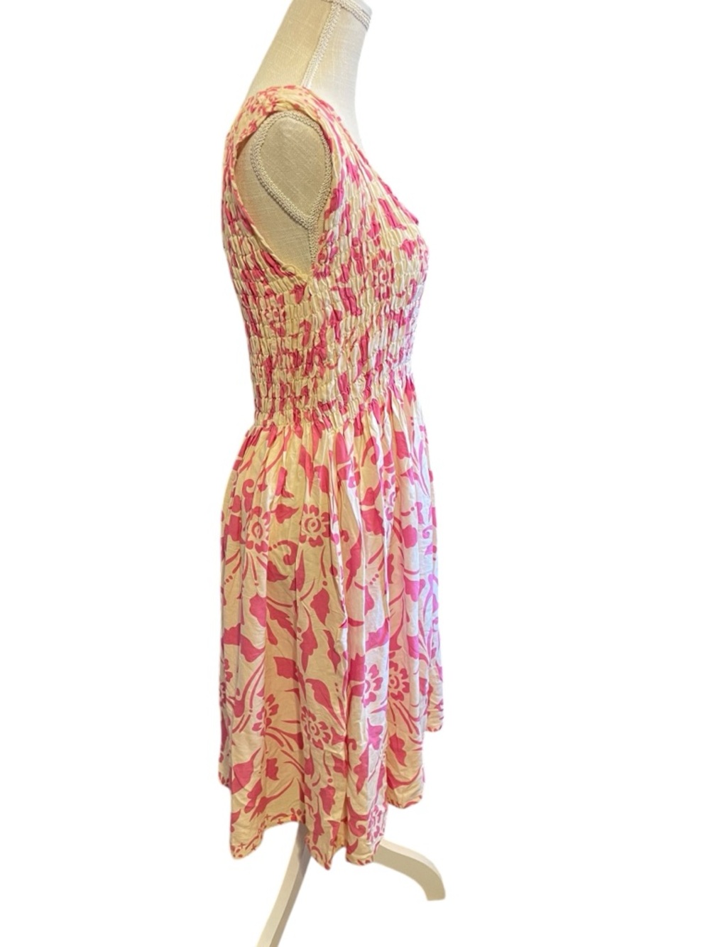 Pink Floral Smocked Midi Dress - Picture 4 of 7